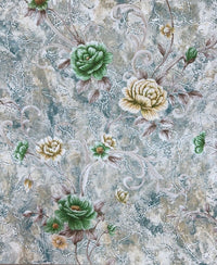 Floral Design Green Colour Wallpaper Roll for Wall Covering Living Room, Bedroom Wall Tejas