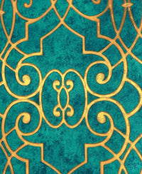 Green & Golden Damask Design Wallpaper Roll for Wall Covering Living Room, Bedroom Wall Tejas