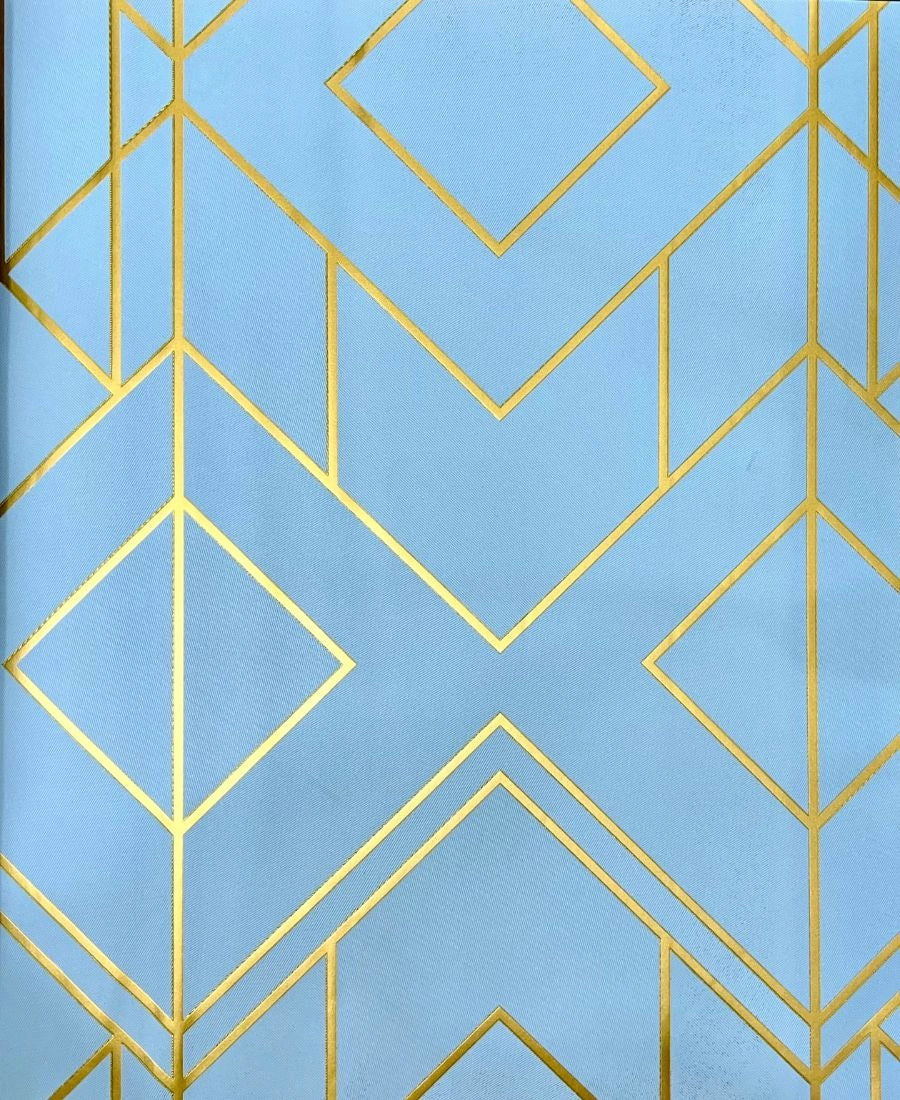 Cyan blue golden stripe geometric design wallpaper