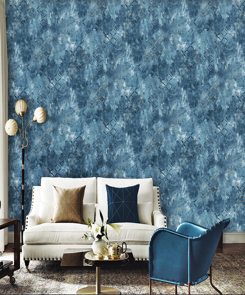 Textured Blue Gold Mix Lisbon Wallpaper Roll