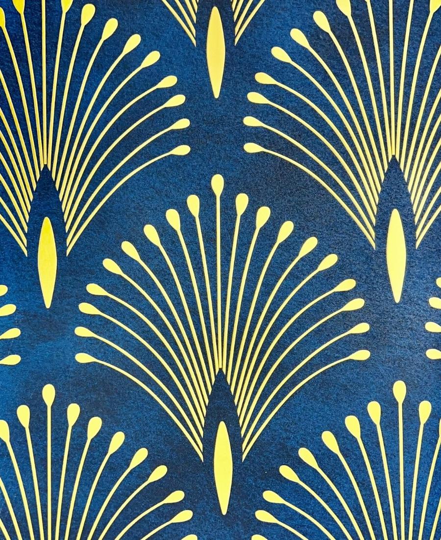 3D Damask Blue & Golden Color Wallpaper for wall FE3001