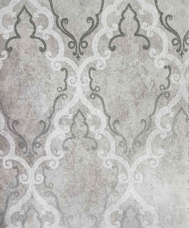 Damask Gray Silver Foil Wallpaper 57 Sq.ft Rolls