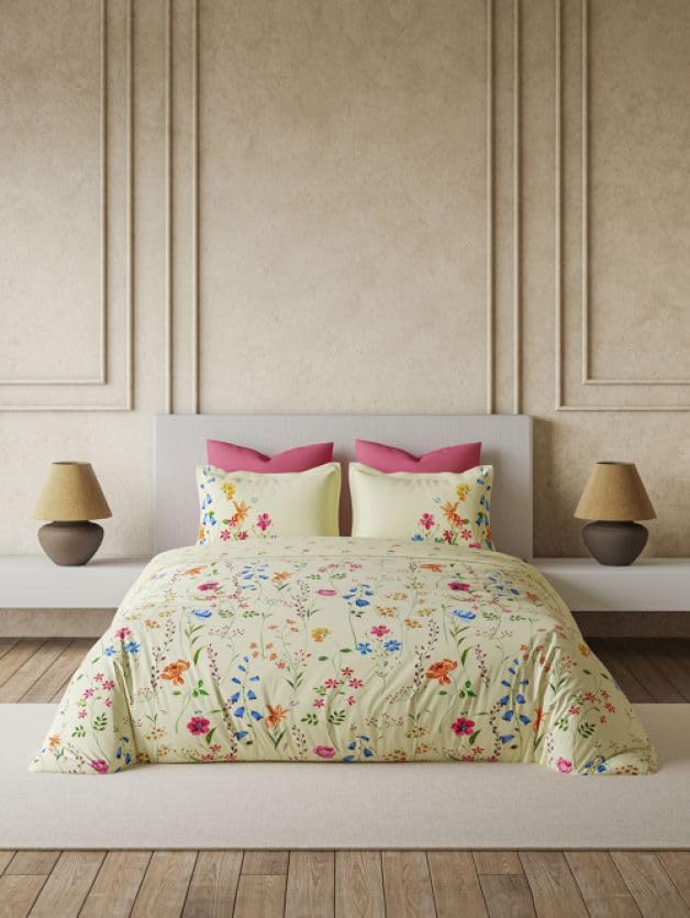 D'Decor King Size Bedsheet 164 TC Cotton with 2 Pillow Covers - Size: 229cm x 274cm - Package Includes: 1 Bedsheet & 2 Pillow Covers - Sweet Cream Florals