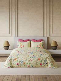 D'Decor King Size Bedsheet 164 TC Cotton with 2 Pillow Covers - Size: 229cm x 274cm - Package Includes: 1 Bedsheet & 2 Pillow Covers - Sweet Cream Florals