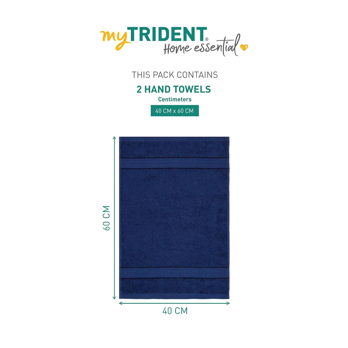 Trident Home Essential 100% Cotton Hand Towels 450 GSM, Face Towels for Men/Women, 2pc Hand Towel Set 40cm x 60cm, Midnight Blue