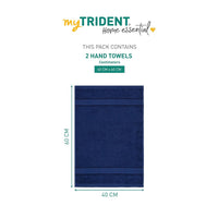 Trident Home Essential 100% Cotton Hand Towels 450 GSM, Face Towels for Men/Women, 2pc Hand Towel Set 40cm x 60cm, Midnight Blue