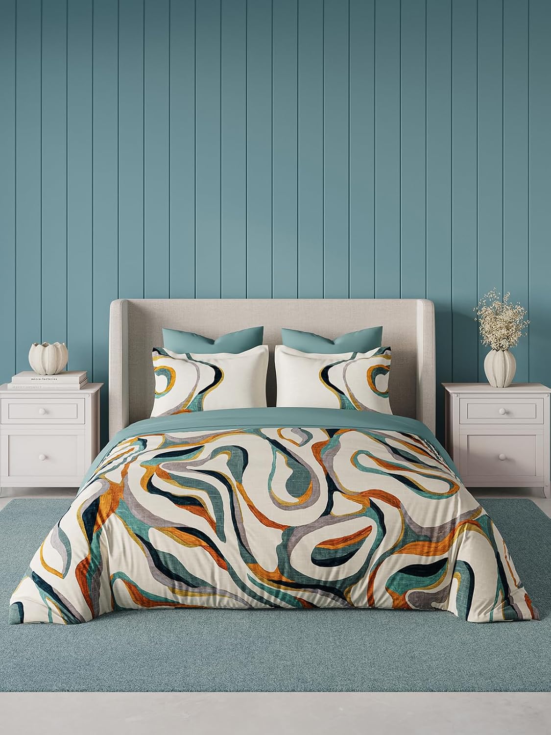 D'Decor 100% Cotton King Size Bedsheet with 2 Pillow Covers | 180 TC Digital Print Floral Design | 274cm x 274cm | Flux (Aquifer)
