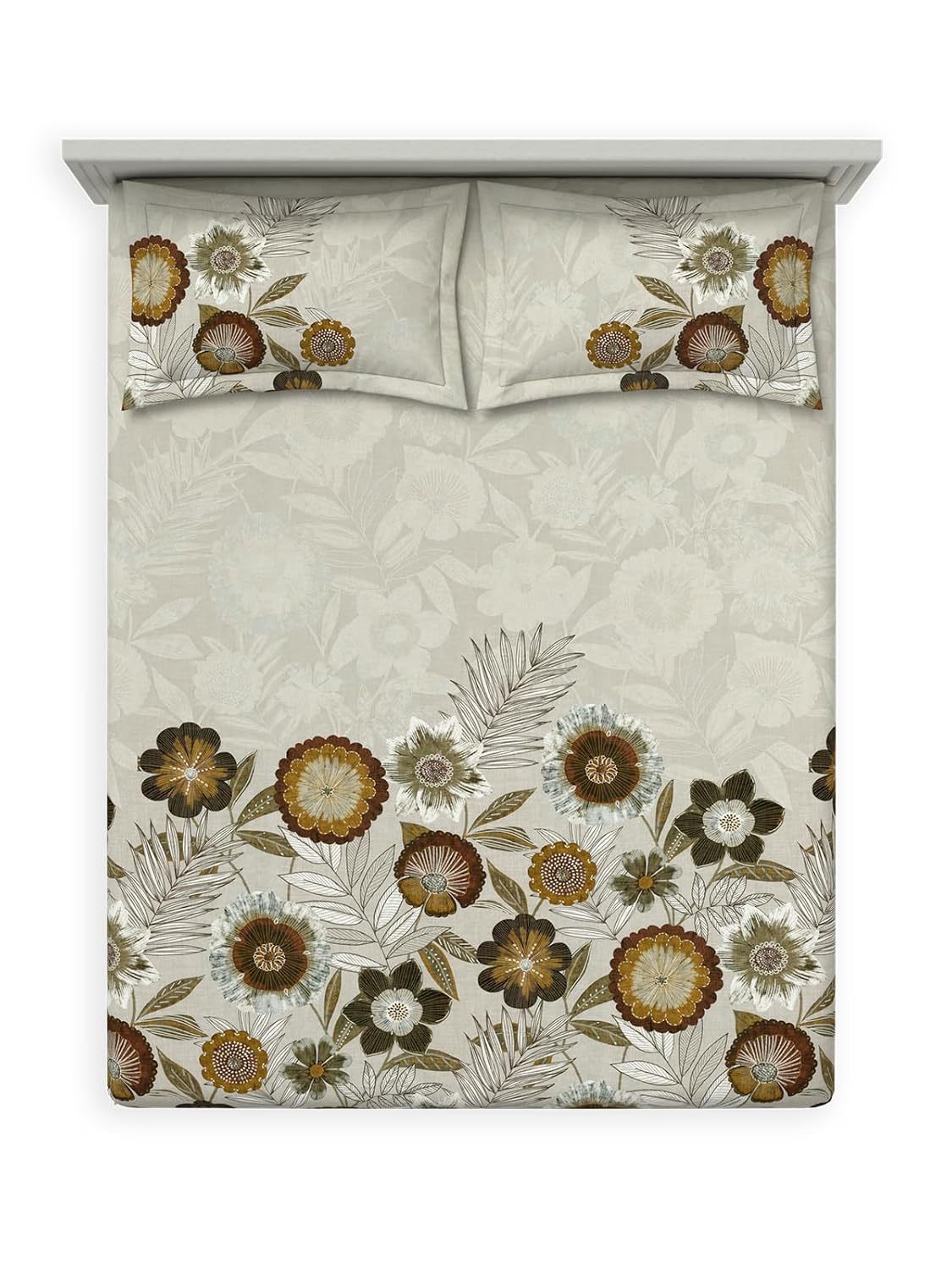 D'Decor 100% Cotton King Size Bedsheet with 2 Pillow Covers | 180 TC Digital Print Floral Design | 274cm x 274cm | Grid (Mustard) (Copy)