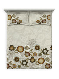 D'Decor 100% Cotton King Size Bedsheet with 2 Pillow Covers | 180 TC Digital Print Floral Design | 274cm x 274cm | Grid (Mustard) (Copy)