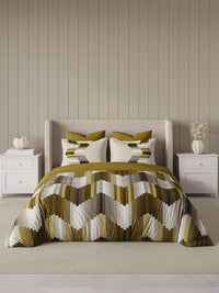 D'Decor 100% Cotton King Size Bedsheet with 2 Pillow Covers | 180 TC Digital Print Floral Design | 274cm x 274cm | Grid (Mustard)
