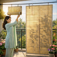 Bamboo Chick Blinds for Balcony Windows Roll Up Rope Mechanism Bamboo Shade Waterproof Sunlight UV Dust Protection Curtain for Home Hotel Dhaba Resort
