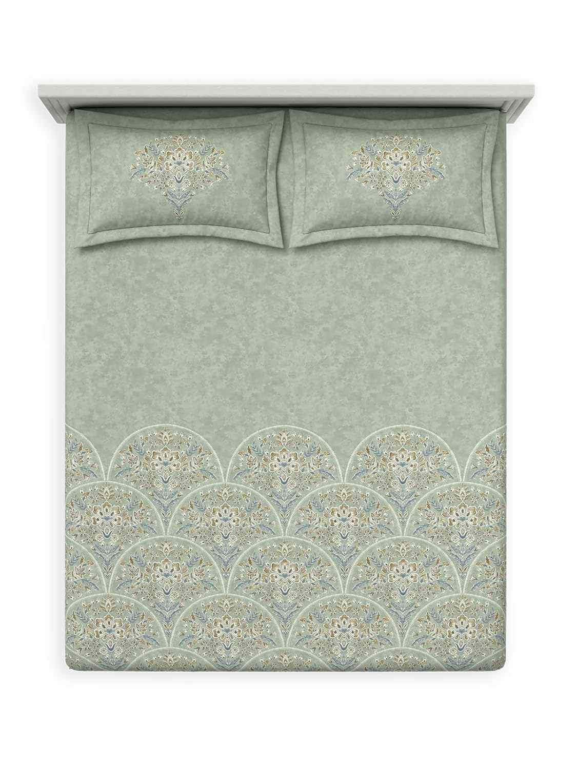 D'Decor 100% Cotton King Size Bedsheet with 2 Pillow Covers | 180 TC Digital Print Floral Design | 274cm x 274cm | Opaline (SAGE)
