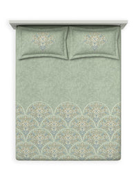 D'Decor 100% Cotton King Size Bedsheet with 2 Pillow Covers | 180 TC Digital Print Floral Design | 274cm x 274cm | Opaline (SAGE)