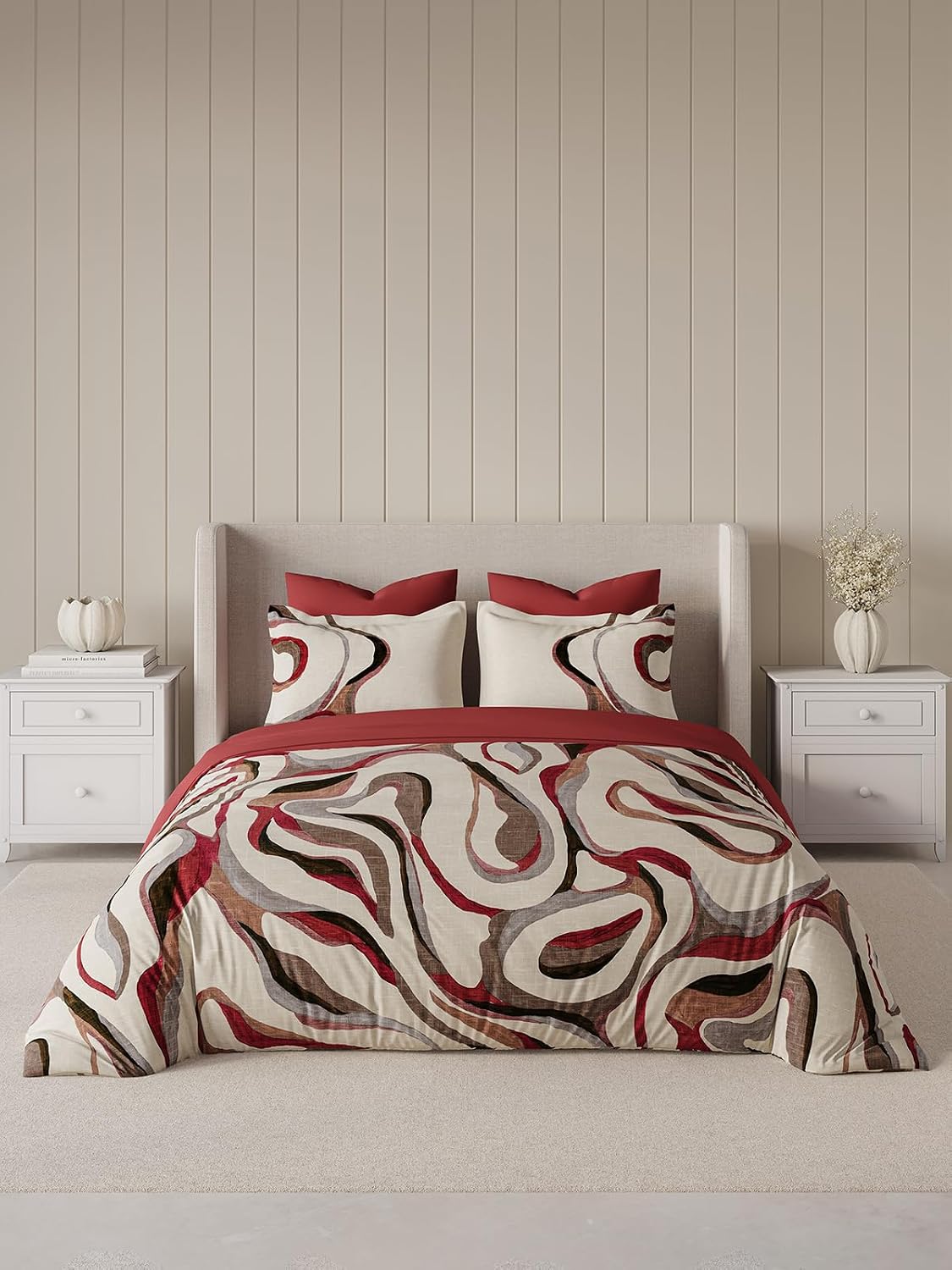 D'Decor 100% Cotton King Size Bedsheet with 2 Pillow Covers | 180 TC Digital Print Floral Design | 274cm x 274cm | Flux (Haute RED)