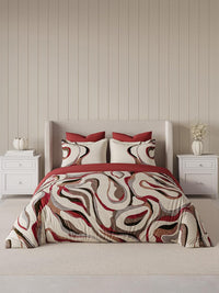 D'Decor 100% Cotton King Size Bedsheet with 2 Pillow Covers | 180 TC Digital Print Floral Design | 274cm x 274cm | Flux (Haute RED)