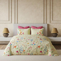 D'Decor King Size Bedsheet 164 TC Cotton with 2 Pillow Covers - Size: 229cm x 274cm - Package Includes: 1 Bedsheet & 2 Pillow Covers - Sweet Cream Florals