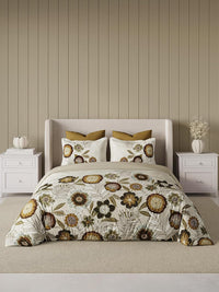 D'Decor 100% Cotton King Size Bedsheet with 2 Pillow Covers | 180 TC Digital Print Floral Design | 274cm x 274cm | Grid (Mustard) (Copy)