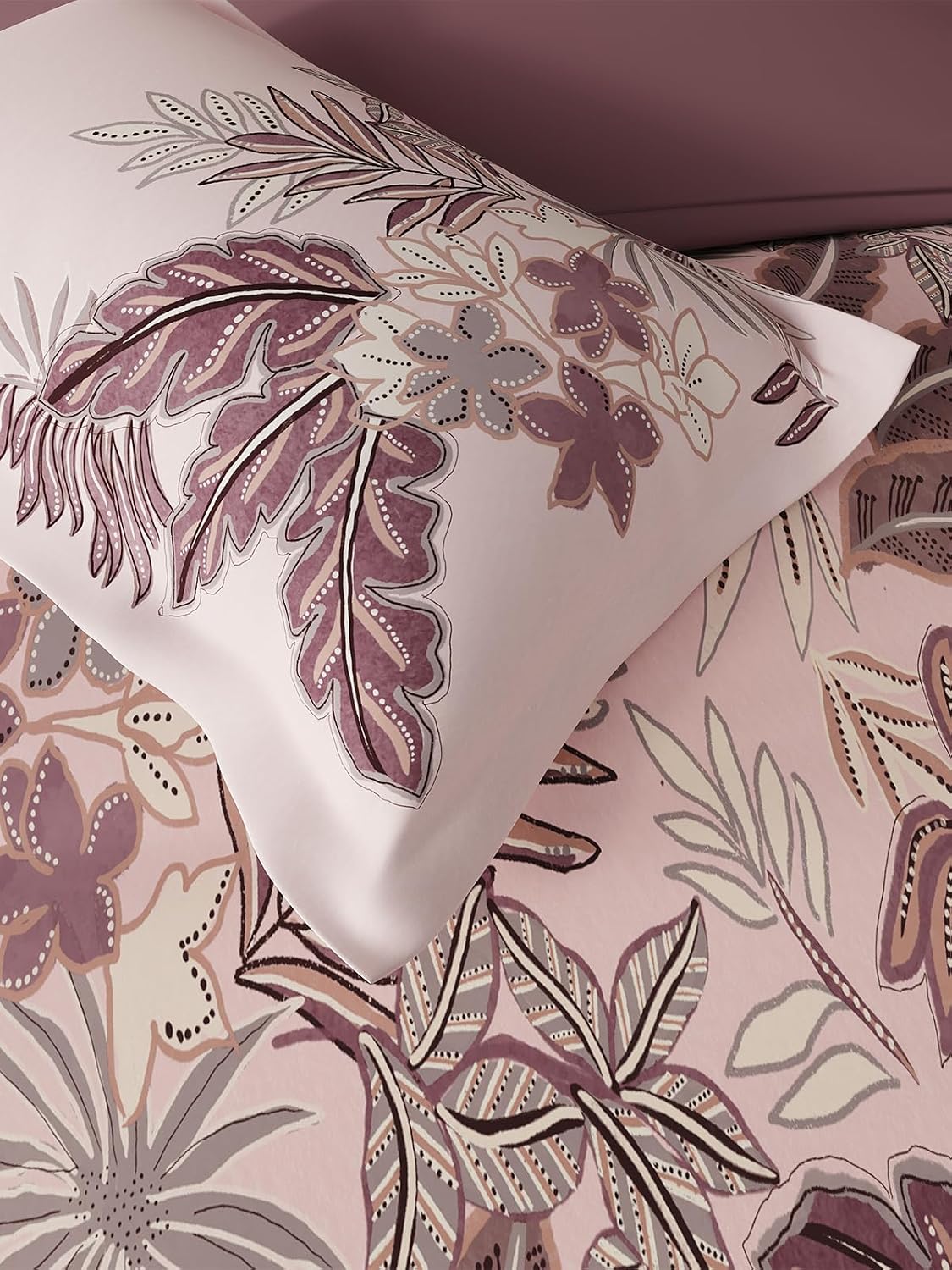 D'Decor 100% Cotton King Size Bedsheet with 2 Pillow Covers | 180 TC Digital Print Floral Design | 274cm x 274cm | Emerald (Silver Pink)
