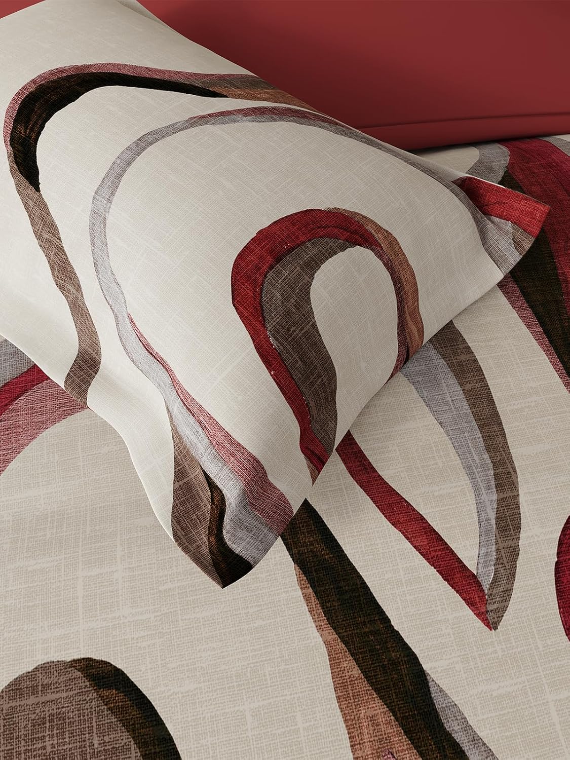 D'Decor 100% Cotton King Size Bedsheet with 2 Pillow Covers | 180 TC Digital Print Floral Design | 274cm x 274cm | Flux (Haute RED)