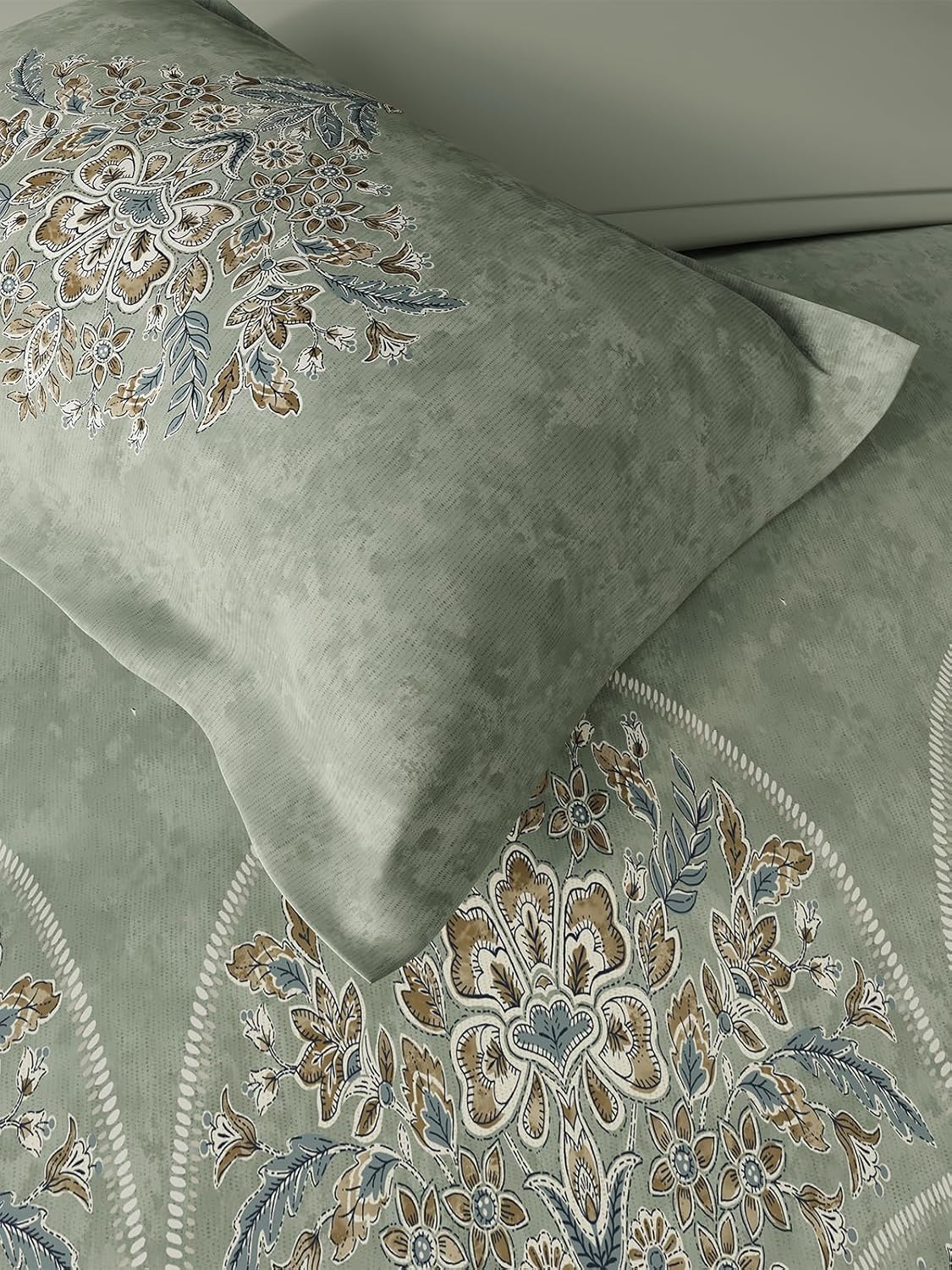 D'Decor 100% Cotton King Size Bedsheet with 2 Pillow Covers | 180 TC Digital Print Floral Design | 274cm x 274cm | Opaline (SAGE)