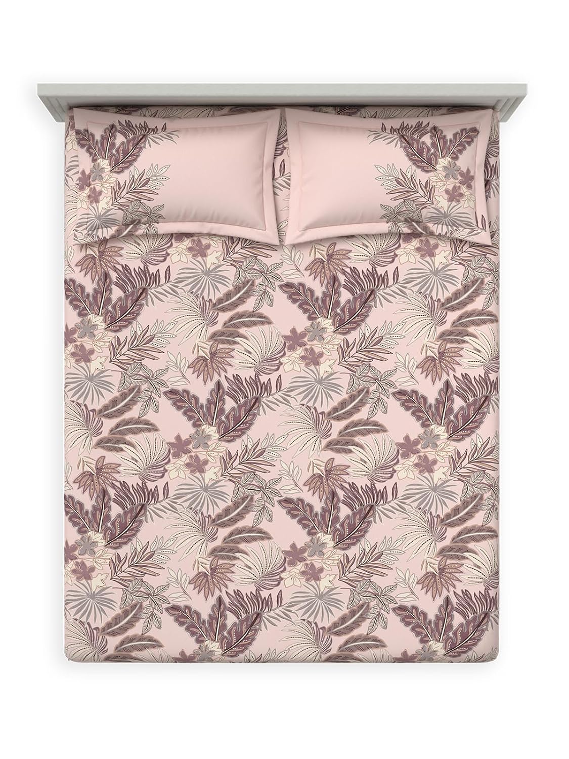 D'Decor 100% Cotton King Size Bedsheet with 2 Pillow Covers | 180 TC Digital Print Floral Design | 274cm x 274cm | Emerald (Silver Pink)