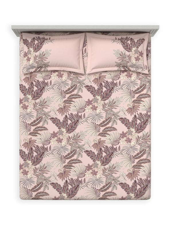 D'Decor 100% Cotton King Size Bedsheet with 2 Pillow Covers | 180 TC Digital Print Floral Design | 274cm x 274cm | Emerald (Silver Pink)