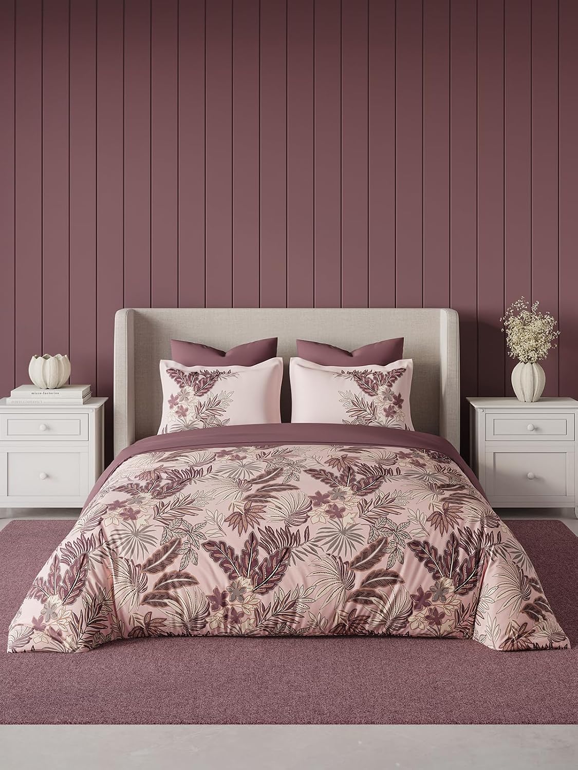 D'Decor 100% Cotton King Size Bedsheet with 2 Pillow Covers | 180 TC Digital Print Floral Design | 274cm x 274cm | Emerald (Silver Pink)