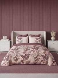 D'Decor 100% Cotton King Size Bedsheet with 2 Pillow Covers | 180 TC Digital Print Floral Design | 274cm x 274cm | Emerald (Silver Pink)