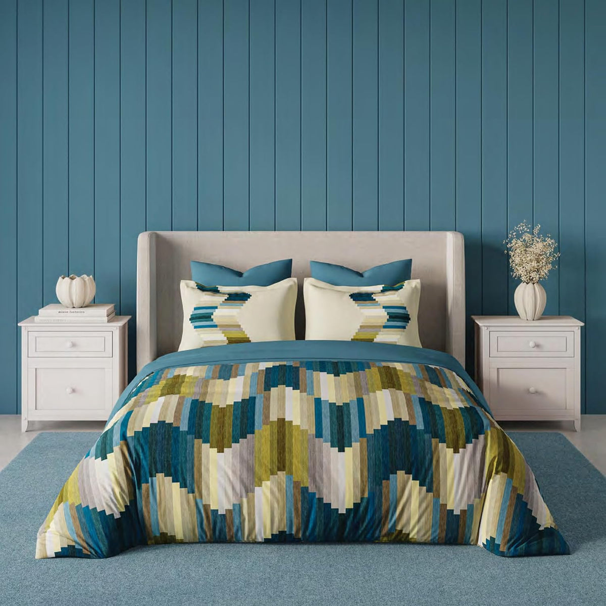 D'Decor 100% Cotton King Size Bedsheet with 2 Pillow Covers | 180 TC Digital Print Floral Design | 274cm x 274cm | Grid (Turkish Tiles)