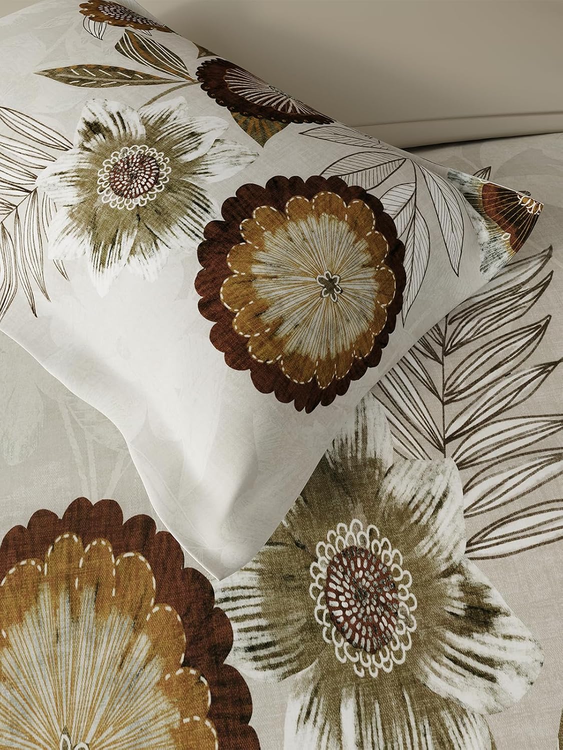 D'Decor 100% Cotton King Size Bedsheet with 2 Pillow Covers | 180 TC Digital Print Floral Design | 274cm x 274cm | Grid (Mustard) (Copy)
