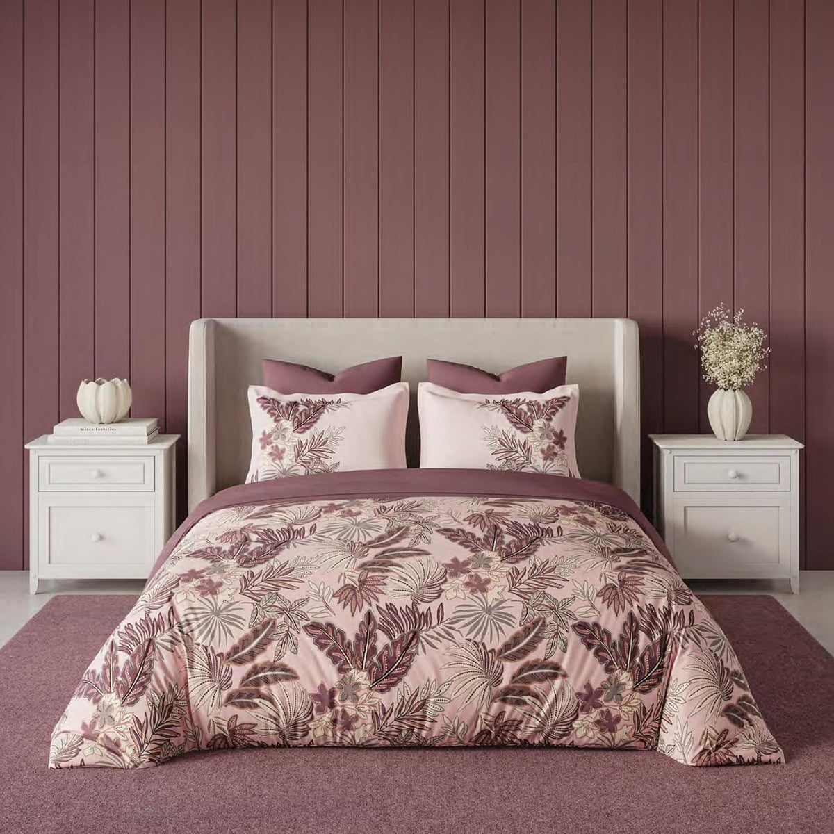 D'Decor 100% Cotton King Size Bedsheet with 2 Pillow Covers | 180 TC Digital Print Floral Design | 274cm x 274cm | Emerald (Silver Pink)
