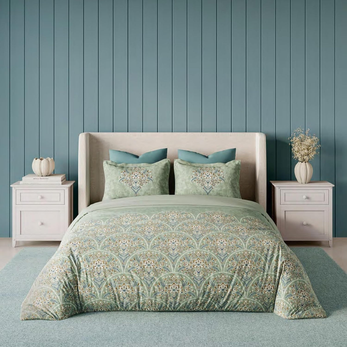 D'Decor 100% Cotton King Size Bedsheet with 2 Pillow Covers | 180 TC Digital Print Floral Design | 274cm x 274cm | Opaline (SAGE)