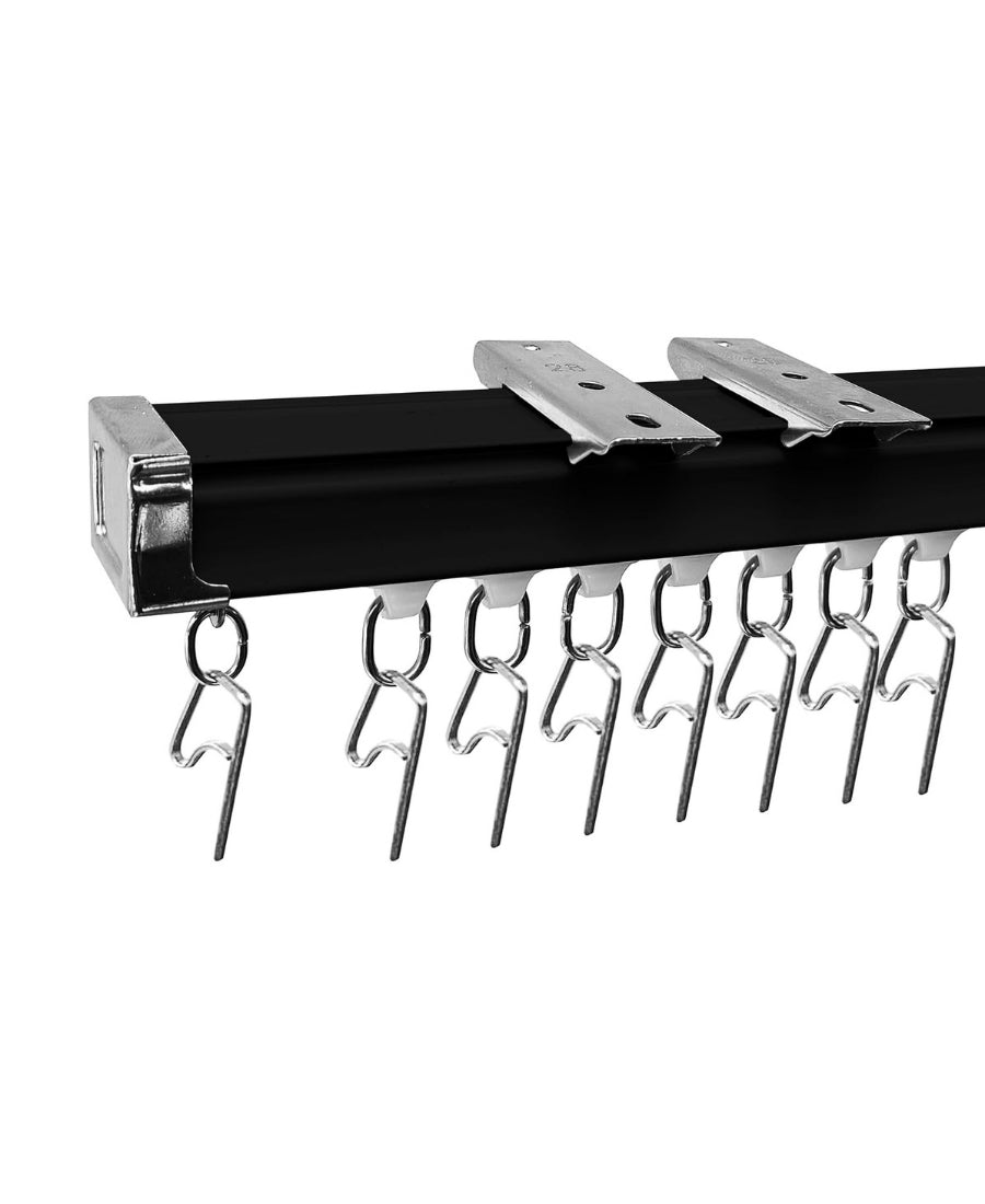 Curtain Track Deluxe Silent Channel for Window/Door/Office Ceiling Fit, Complete Accessories Set With Runners, Hooks, End Caps, Wall Brackets, Screws & Wallplugs
