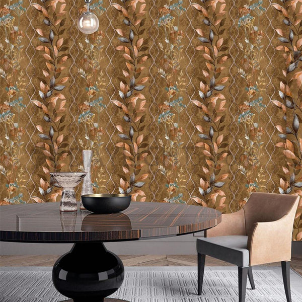 Floral Design Green & Brown Mix Color Wallpaper Roll for Wall Covering Living Room, Bedroom Wall 55 Sq.ft_TJ6003