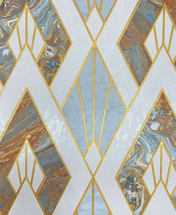 Light Gray & Golden Geometric Wallpaper Roll for Wall Covering Living Room, Bedroom Wall Tejas