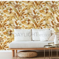 Tropical Plant Forest Banana Tree Leaf Light Green & Golden Mix Wallpaper Roll. Home Decor Botanical Wallcovering 55 S.ft Roll Size
