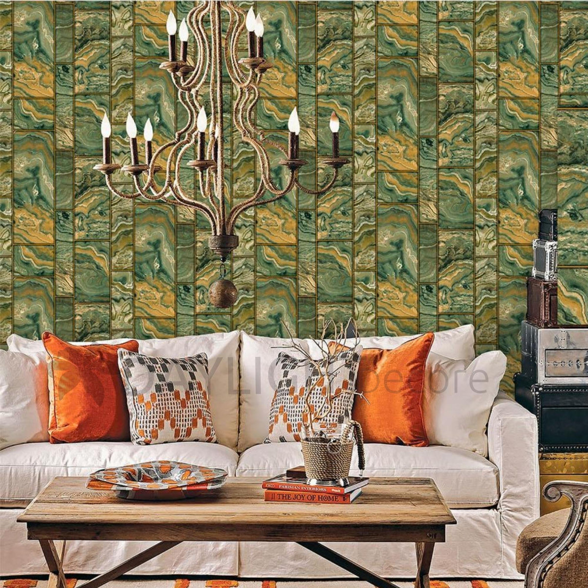 Stone Marvel Design Yellow & Green Mix colour Design Wallpaper Premium Quality Wallpaper for Wall Use Wall Covering Living Room, Bedroom, Kids Room, Office etc. Roll Qty 55 Sq.ft