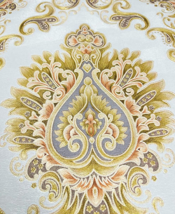 Excel Damask Design Beige Color Wallpaper Roll for Covering Living Room, Bedroom Walls 57 Sqft