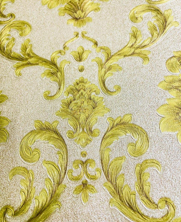 Excel Damask Design, Golden Color Wallpaper Roll for Covering Living Room, Bedroom Walls 57 Sqft