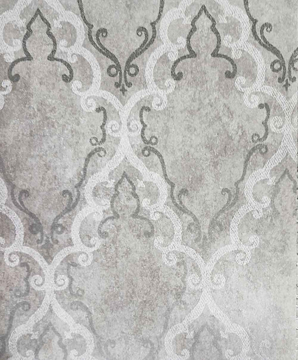 Damask Gray Silver Foil Wallpaper 57 Sq.ft Rolls